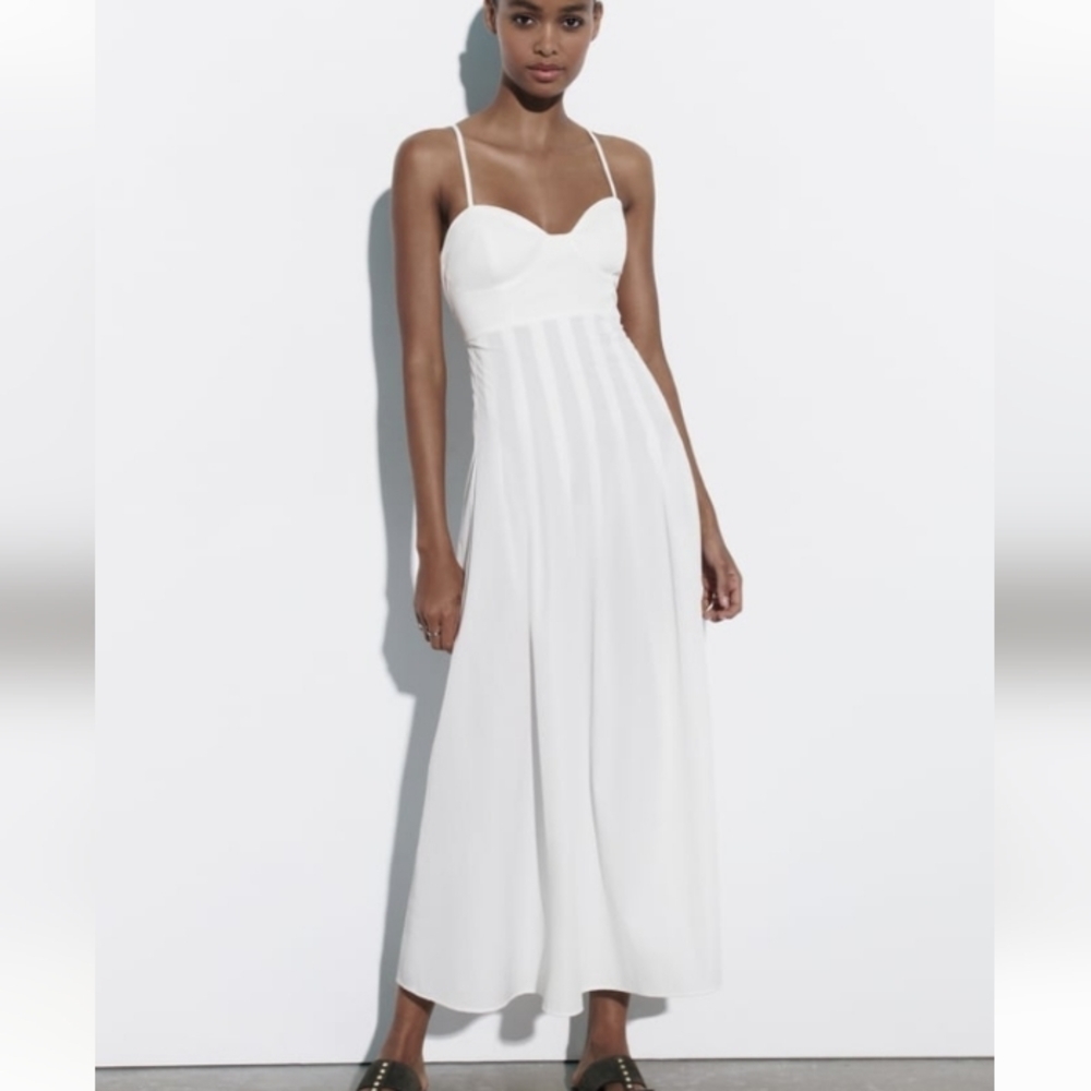 ZARA Poplin Pleated Midi Dress